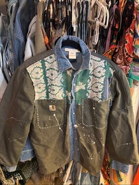 Tricia Fix Olive Green Denim-Trim Patchwork Jacket